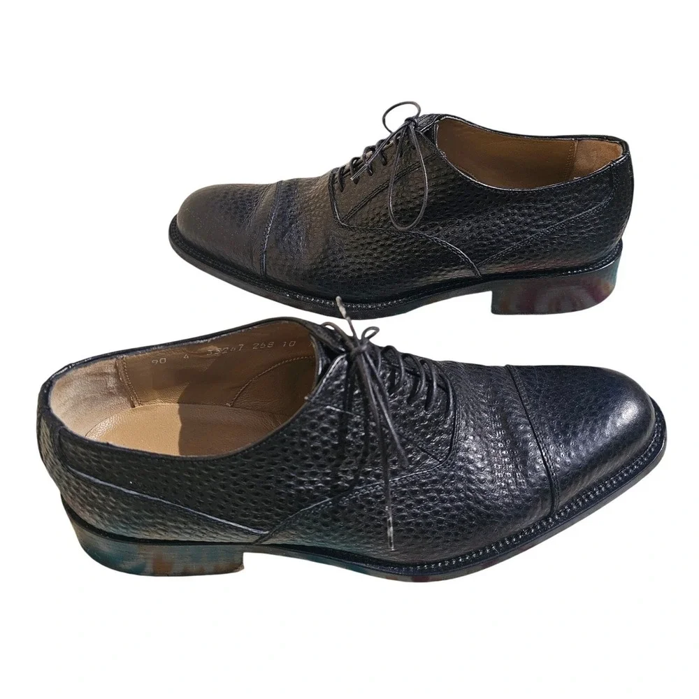 R. Martegani Boutique Black Pebbled Leather Cap Toe Oxfords Men's Size 10 M